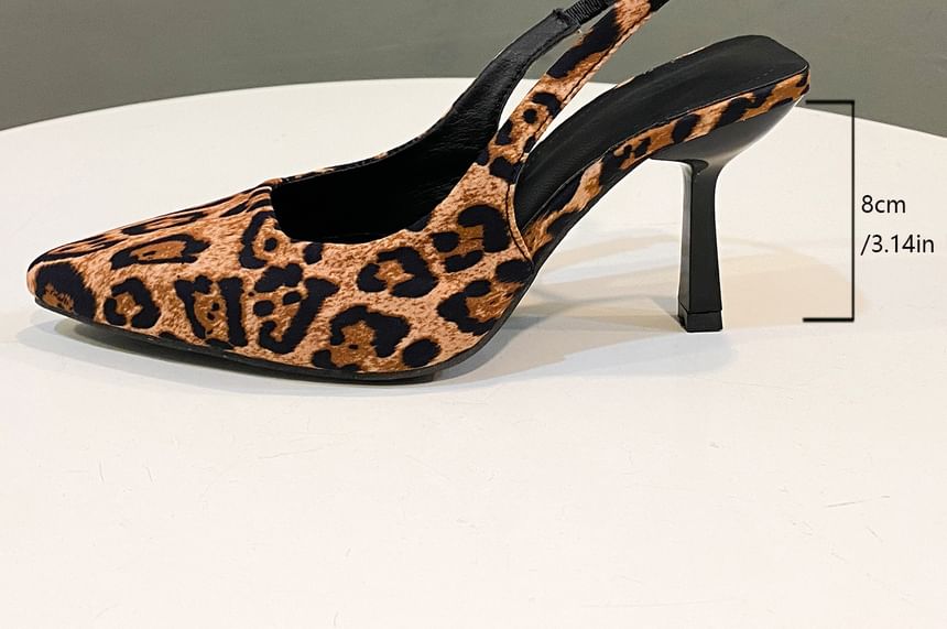 Print Slingback Kitten Mules Leopard Heel