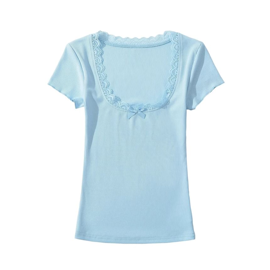 Square-Neck Lace-Trim Fitted Crop Top