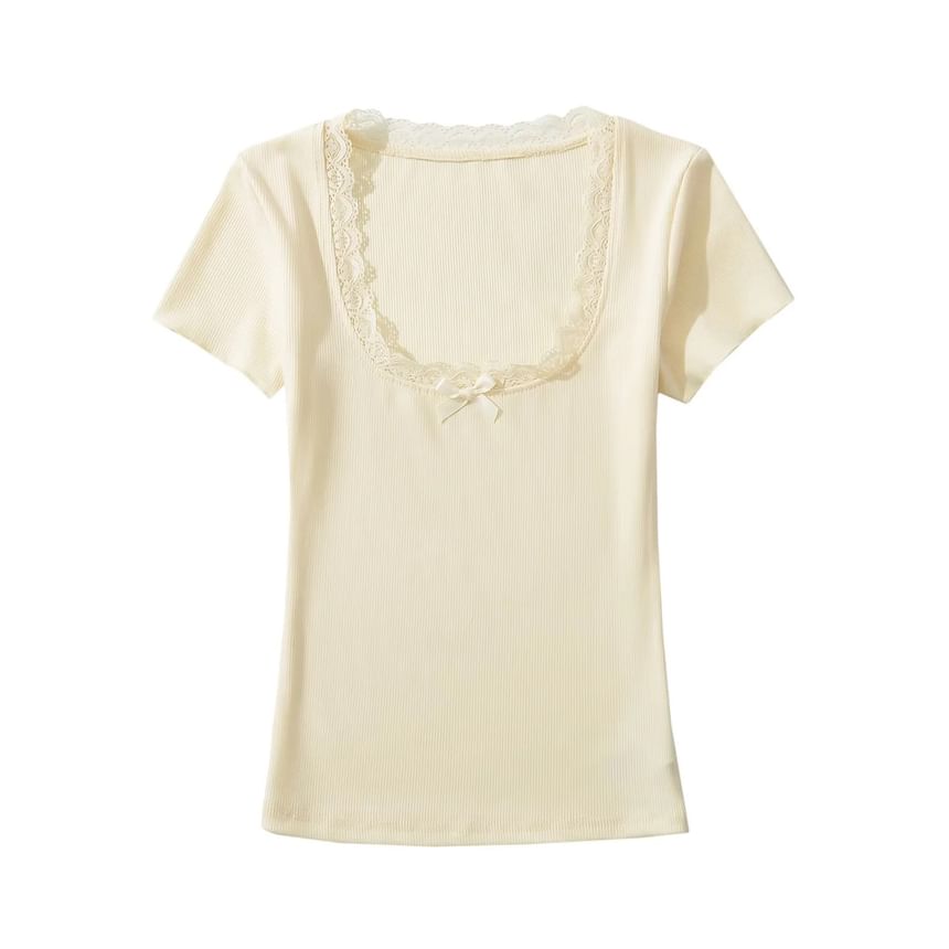 Square-Neck Lace-Trim Fitted Crop Top
