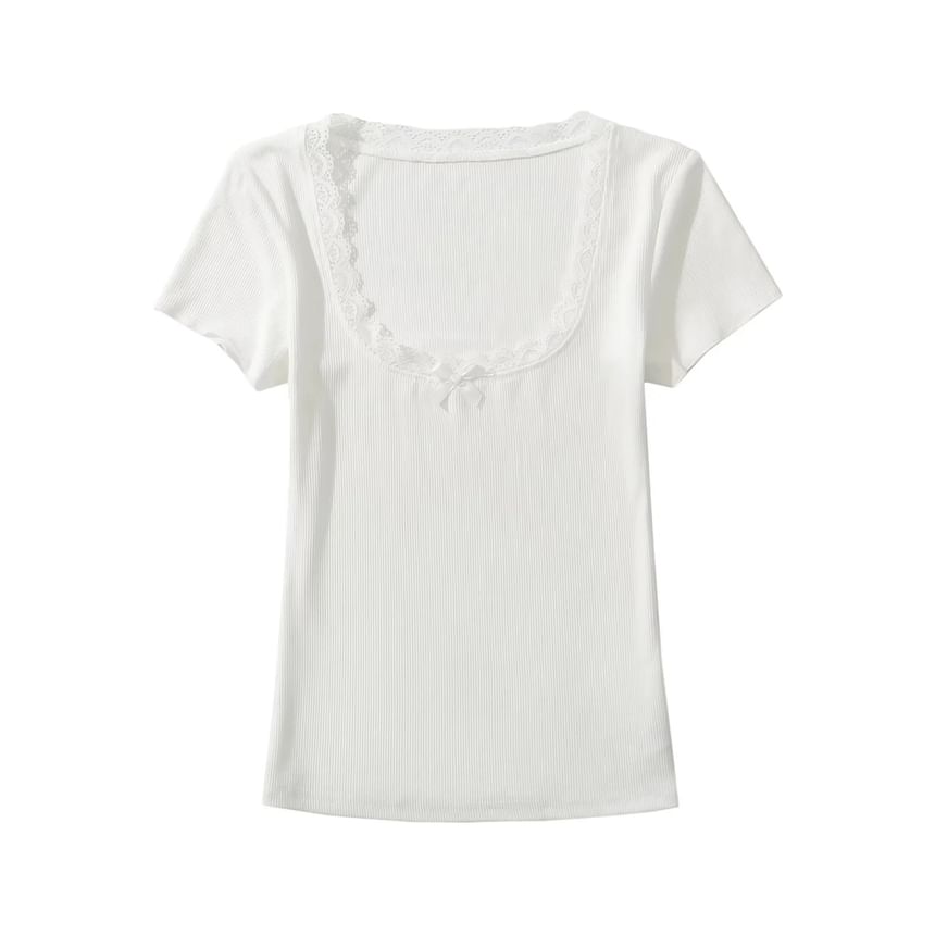 Square-Neck Lace-Trim Fitted Crop Top