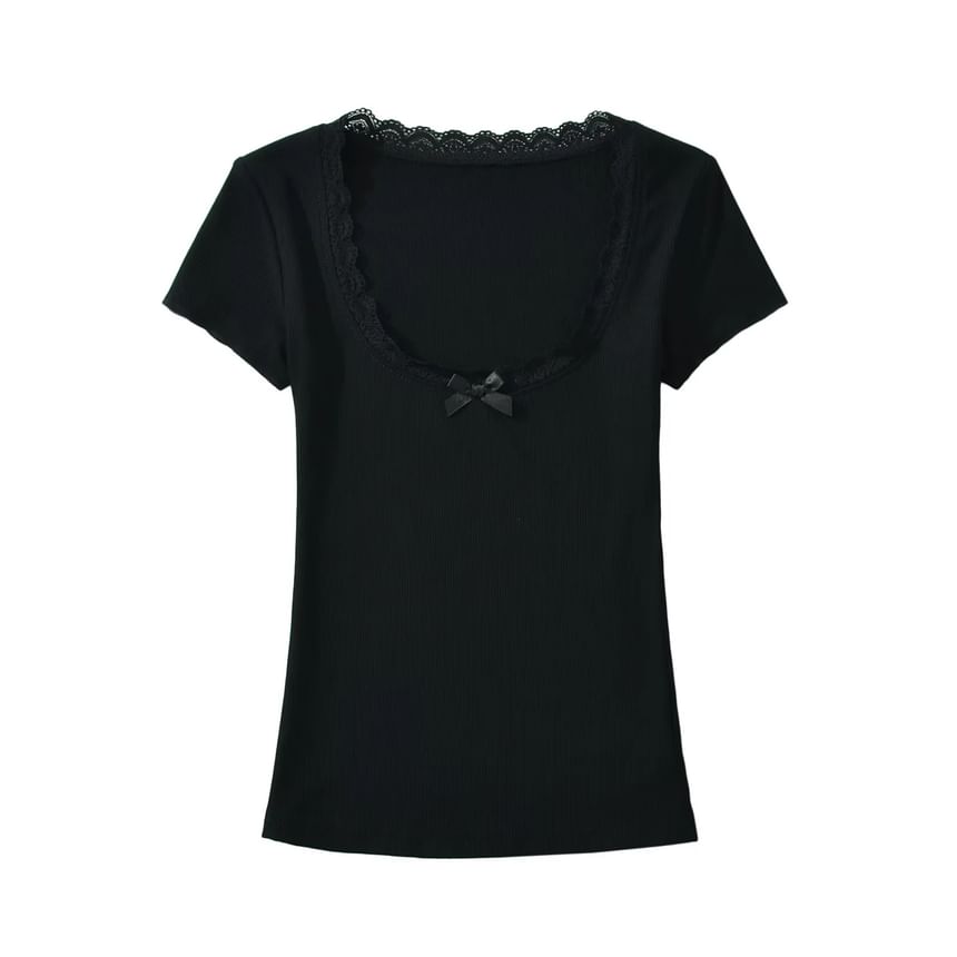 Square-Neck Lace-Trim Fitted Crop Top