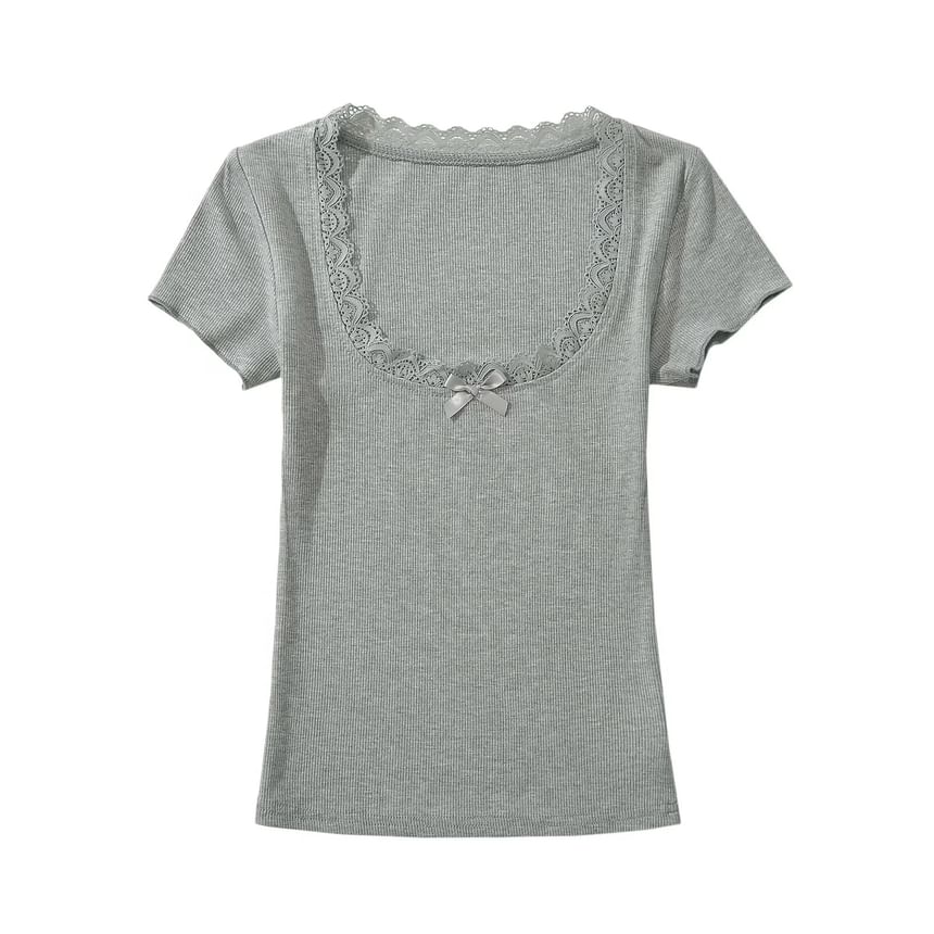 Square-Neck Lace-Trim Fitted Crop Top