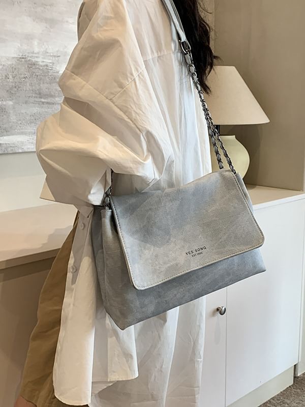 Bag Lettering Faux Leather Tote Chain Strap Flap