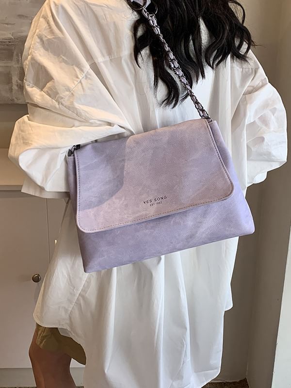 Bag Lettering Faux Leather Tote Chain Strap Flap