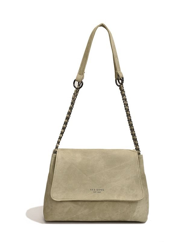 Bag Lettering Faux Leather Tote Chain Strap Flap