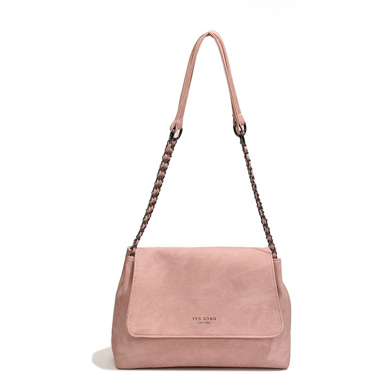 Bag Lettering Faux Leather Tote Chain Strap Flap