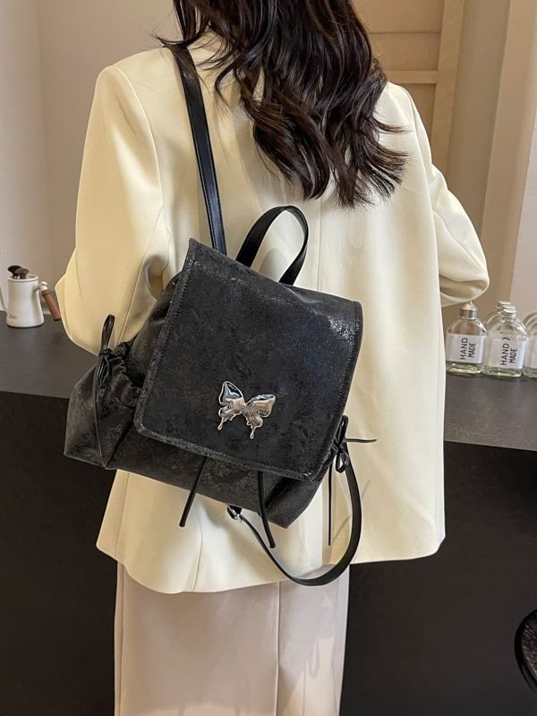 Studded Multi-Pocket Backpack Butterfly Flap