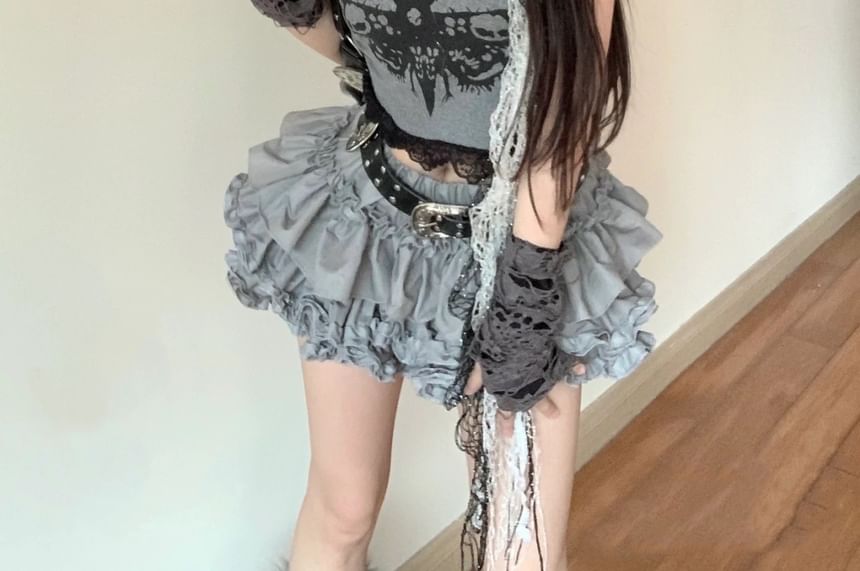 Lace-Trim Cami and Tiered Mini Skirt