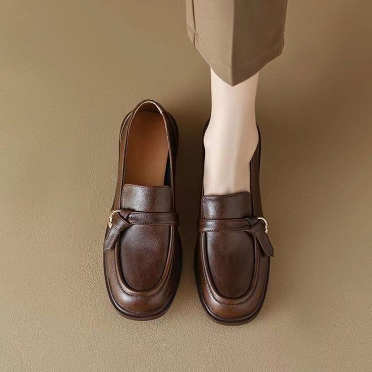 Leather Faux Plain Loafers