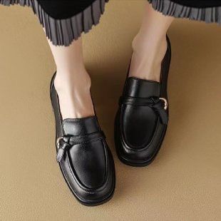 Leather Faux Plain Loafers