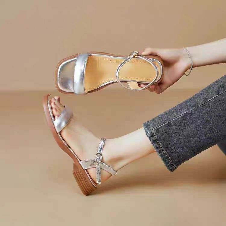 Leather Faux Sandals Metallic