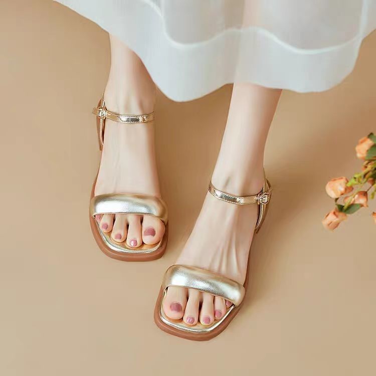 Leather Faux Sandals Metallic