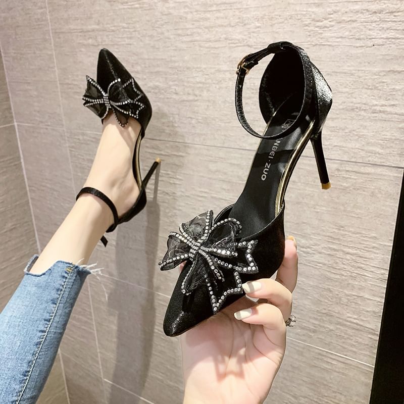 High Heel Bow Accent Pointed Sandals (Various Designs)