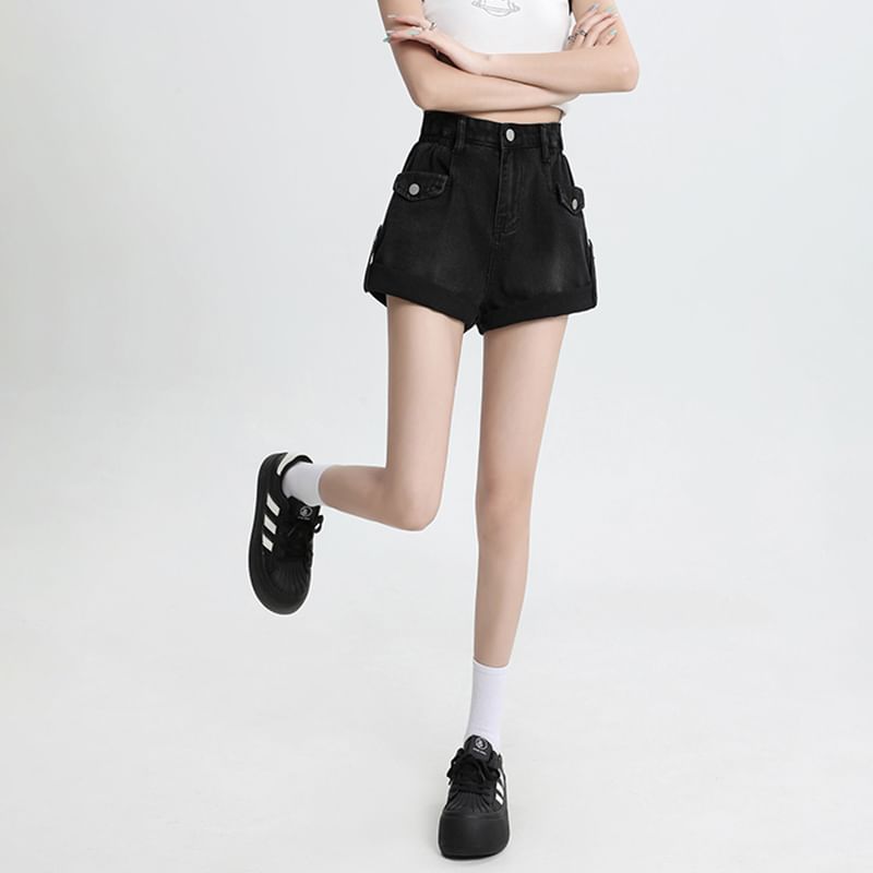 High Waist Roll Up Hem Denim Shorts
