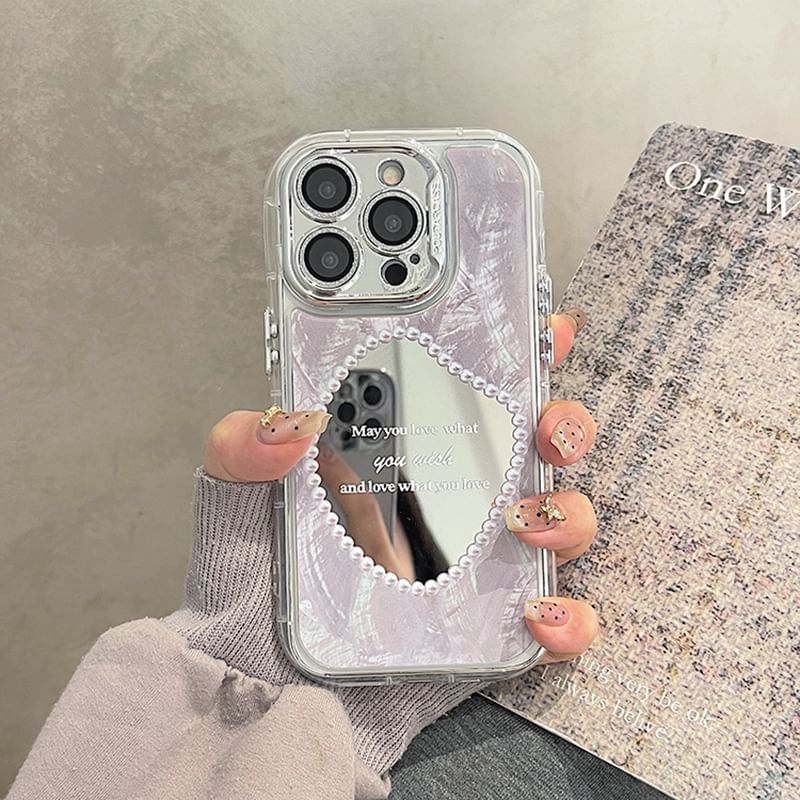 Faux Pearl Phone Mirrored Case