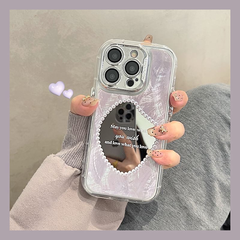 Faux Pearl Phone Mirrored Case