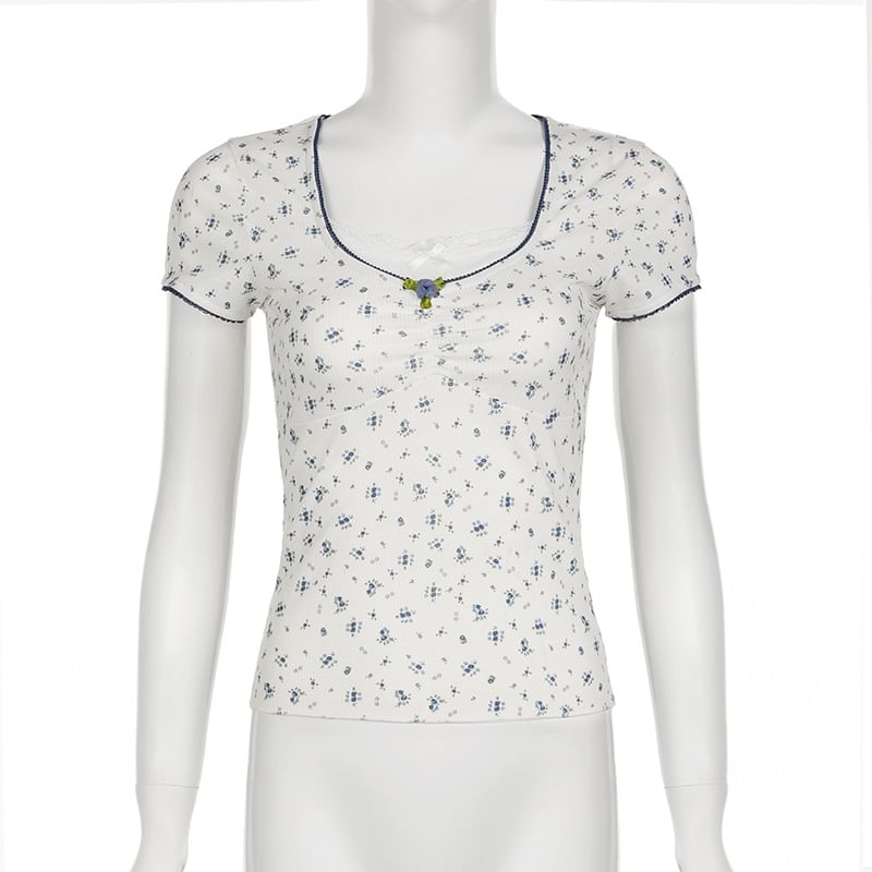 Short-Sleeve V-Neck Floral T-Shirt