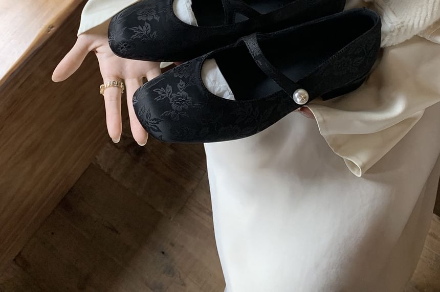 Faux Mary Flats Jane Fabric Pearl