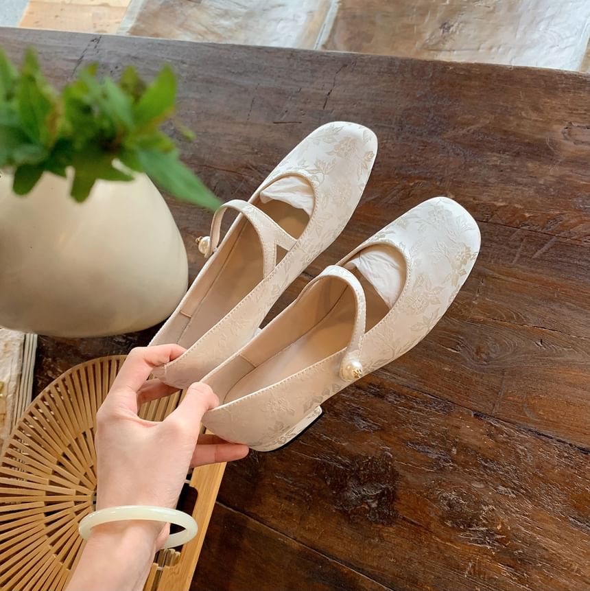 Faux Mary Flats Jane Fabric Pearl