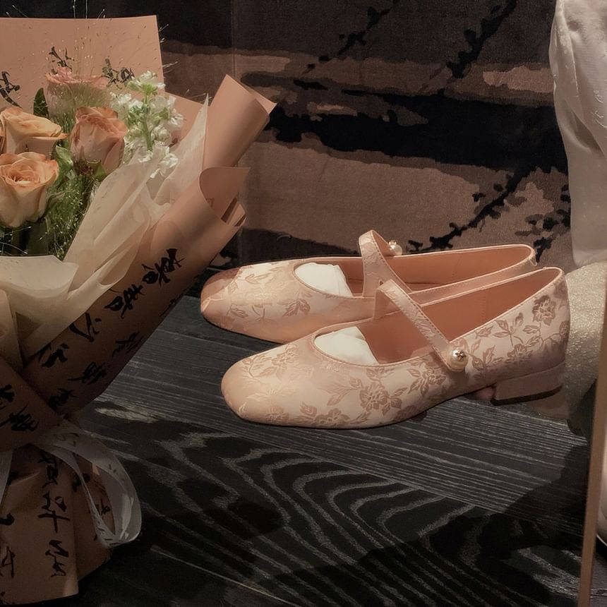 Faux Mary Flats Jane Fabric Pearl