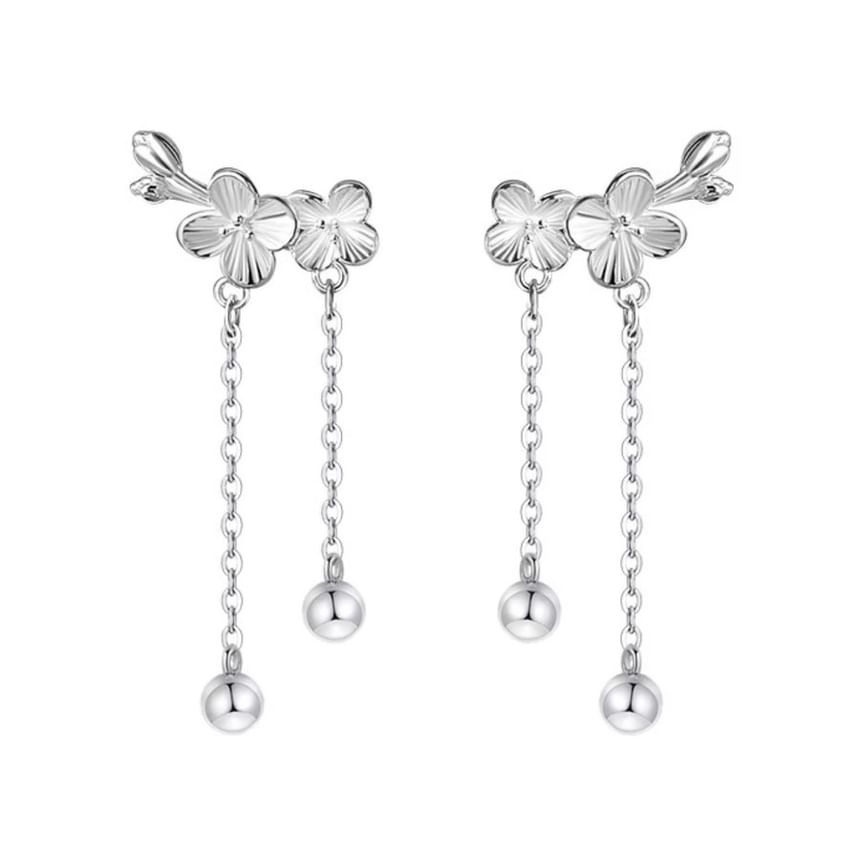 Floral Alloy Asymmetrical Dangle Earring