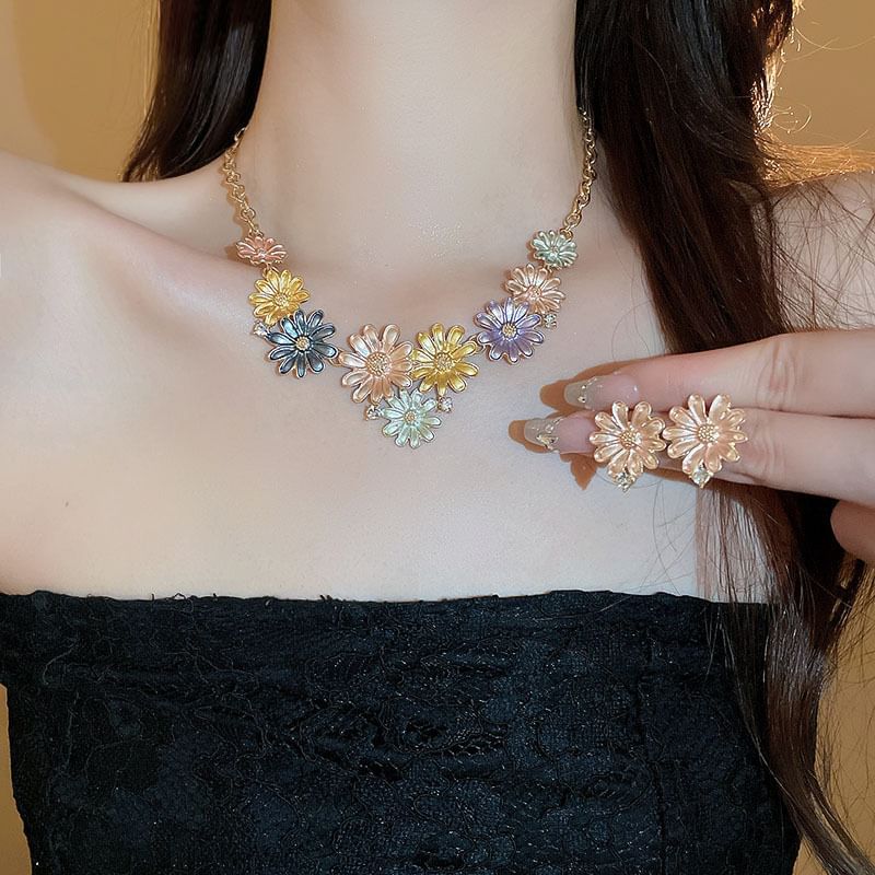 Earring Alloy / Stud Choker Rhinestone Floral