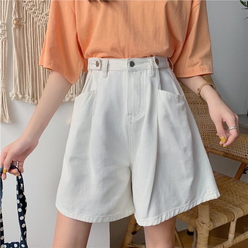 High Waist Washed Wide Leg Denim Shorts