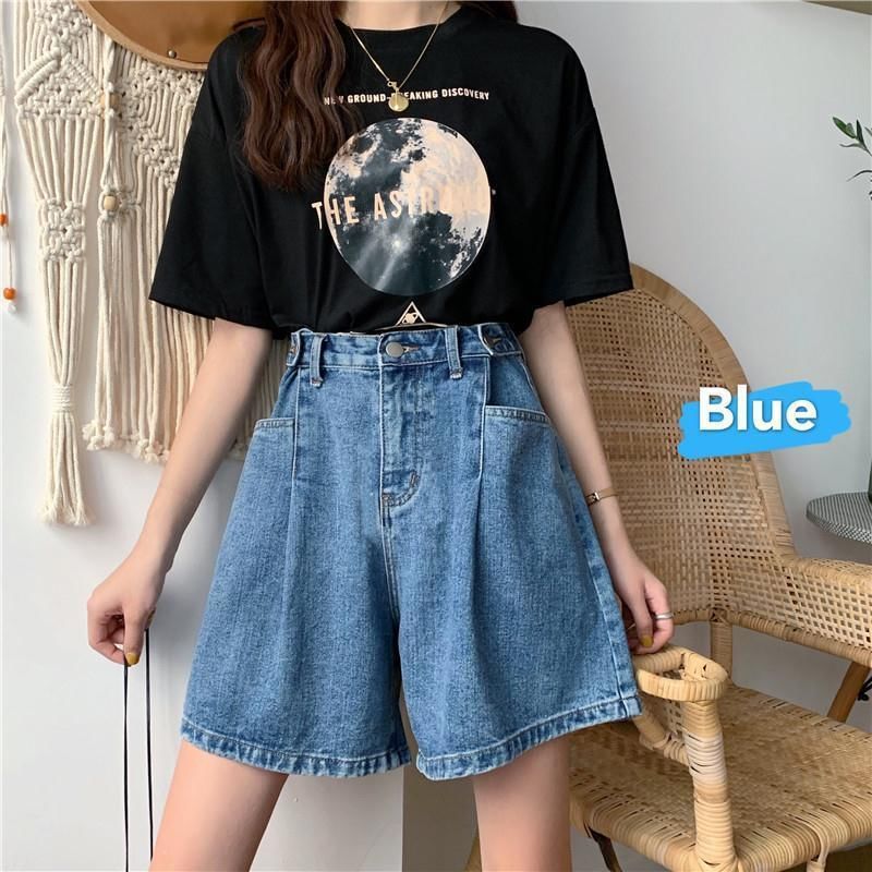 High Waist Washed Wide Leg Denim Shorts