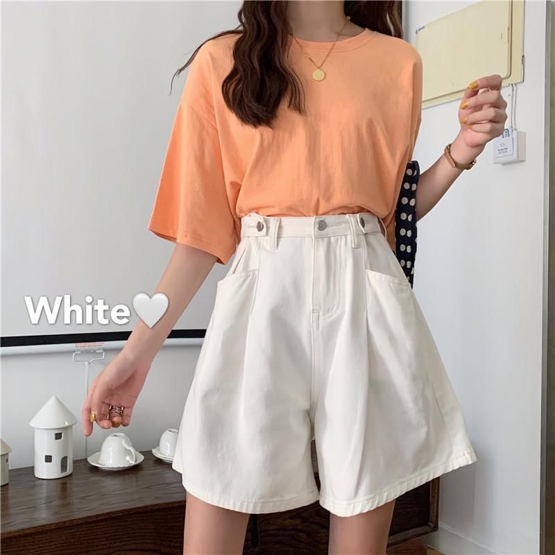 High Waist Washed Wide Leg Denim Shorts