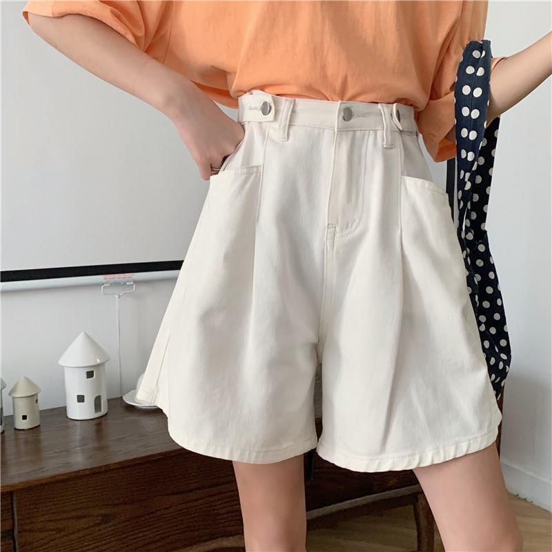 High Waist Washed Wide Leg Denim Shorts