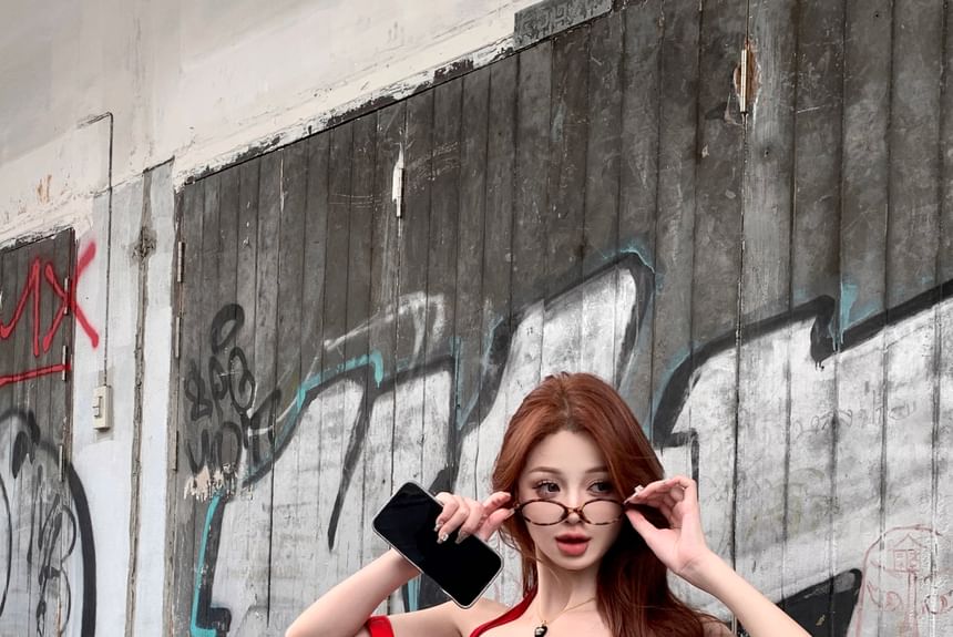 Crop Skirt Top Plain A-Line Waist Drawstring Mid Mini Halter / Pleated