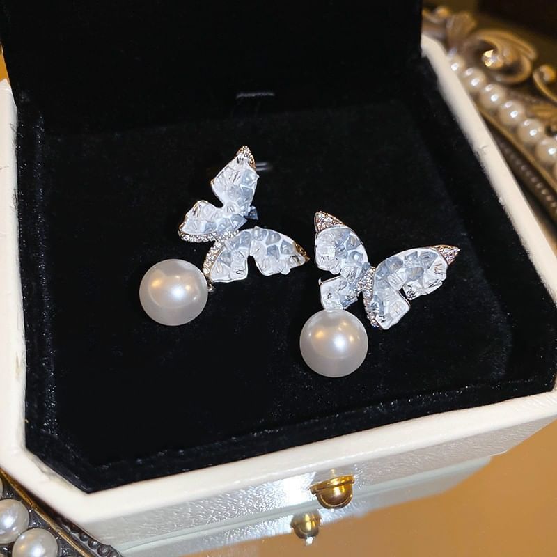 / Alloy Crystal Earring Pearl Designs) Butterfly Faux (Various