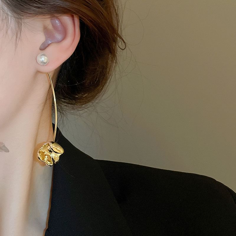 Alloy Earring Faux Pearl Dangle Floral