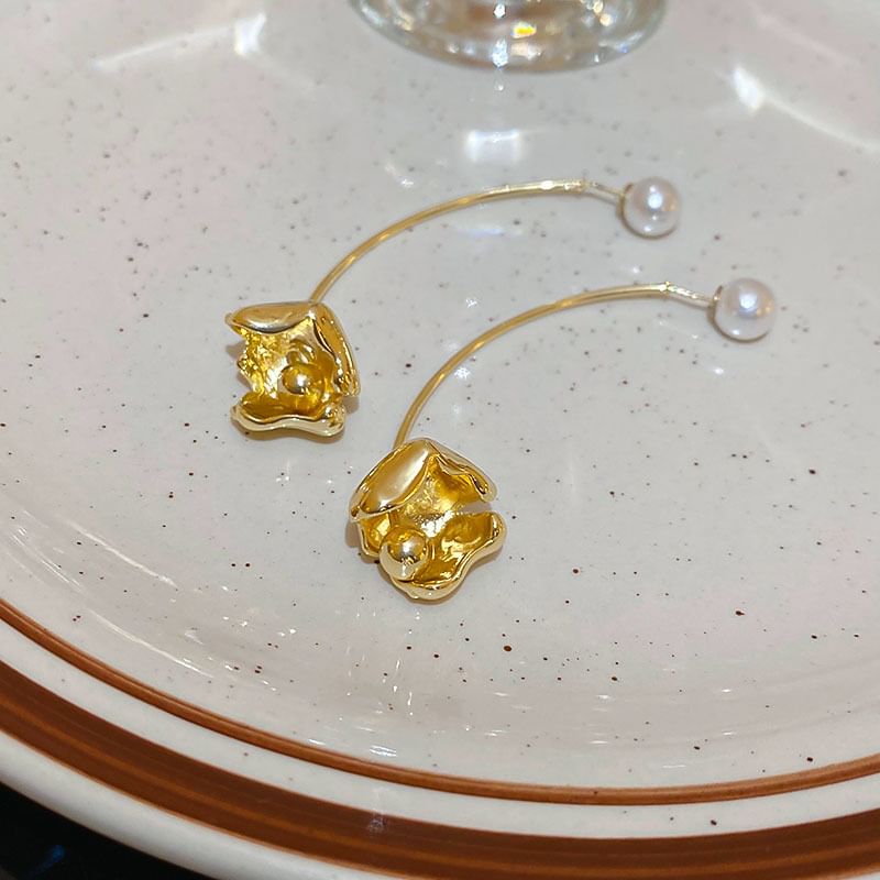 Alloy Earring Faux Pearl Dangle Floral