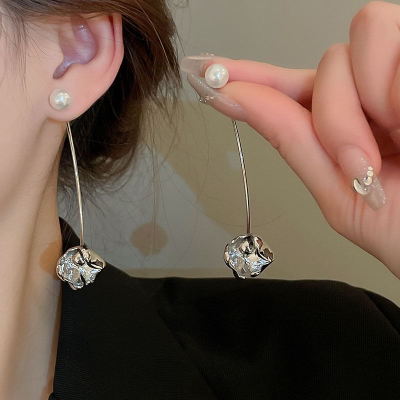 Alloy Earring Faux Pearl Dangle Floral