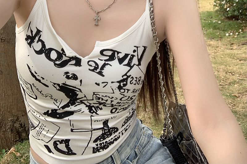 Cami Crop Top Printed