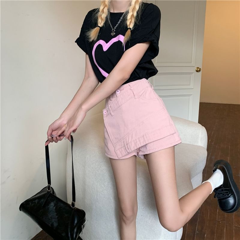 Asymmetrical Waist High Skort Denim