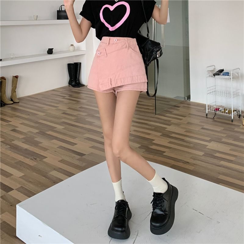 Asymmetrical Waist High Skort Denim