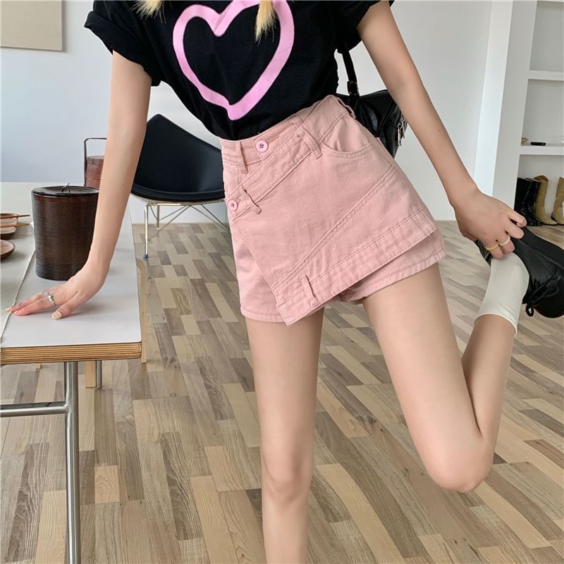 Asymmetrical Waist High Skort Denim