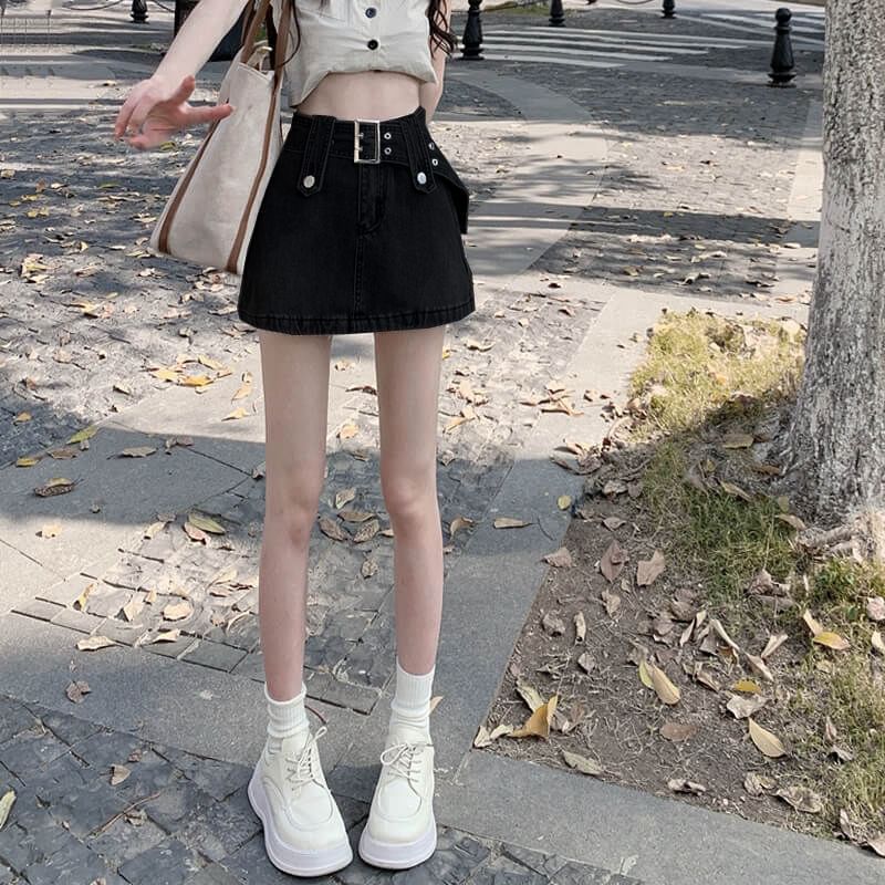 Denim Waist Skirt Mini High A-Line