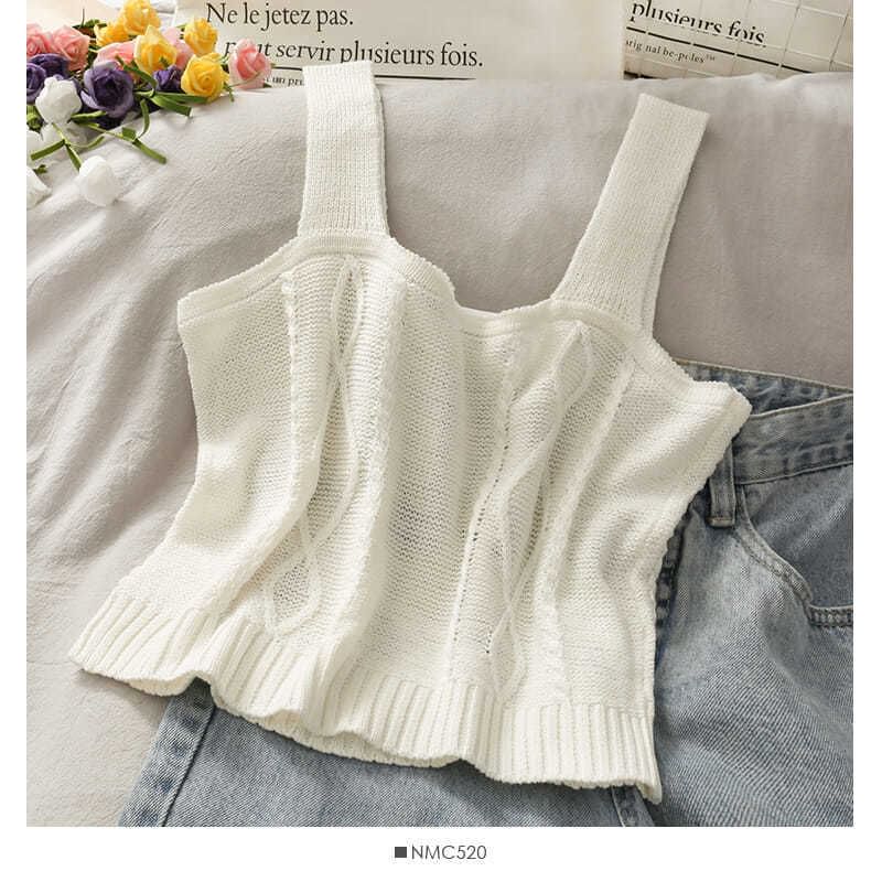 Cropped Camisole Flower Top Knit Embroidered