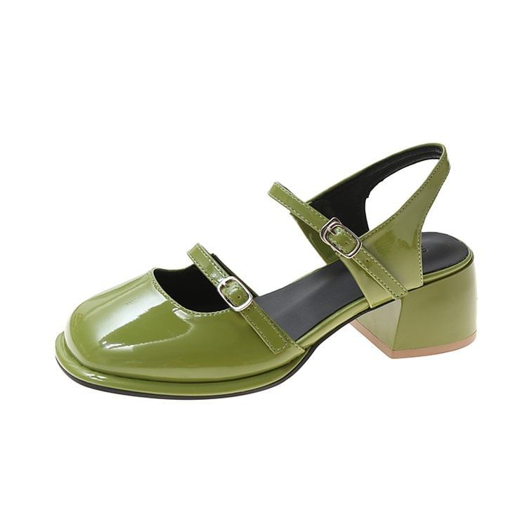 Toe D'Orsay Pumps Patent Heel Square Slingback Jane Block Mary Leather