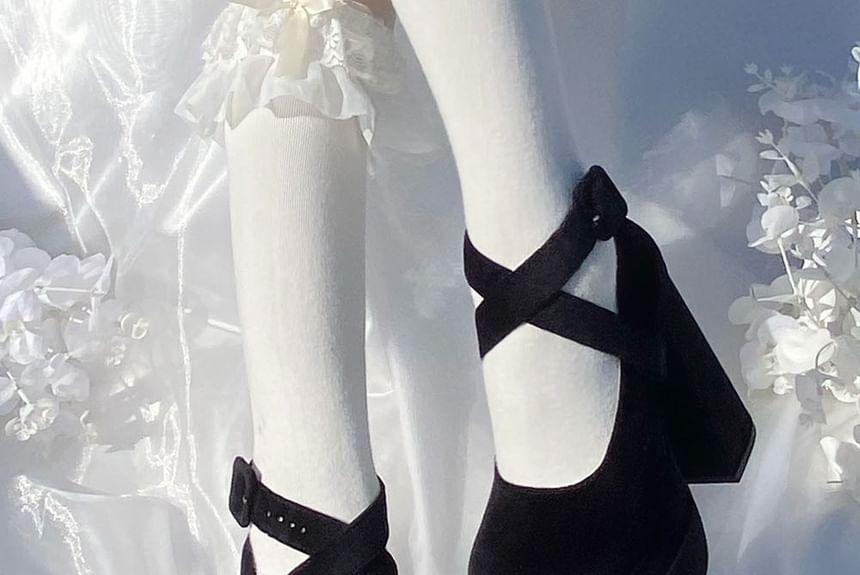 Block Platform Sandals Heel Lace Up