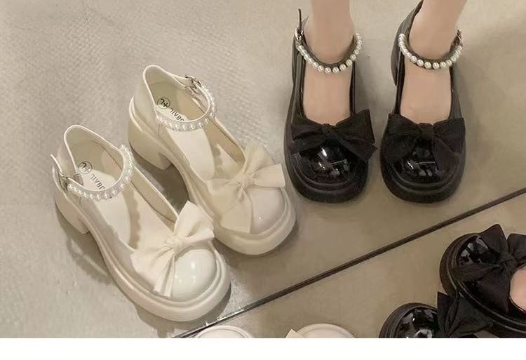 Heel Bow Platform Mary Jane Block Shoes
