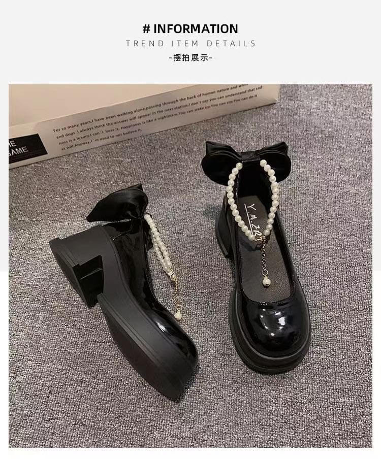 Bow Jane Pumps Mary Plain Block Heel