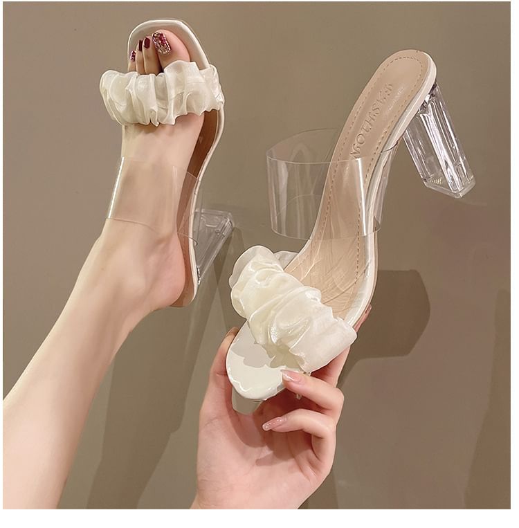 Sandals Slide Heel High Ruffle
