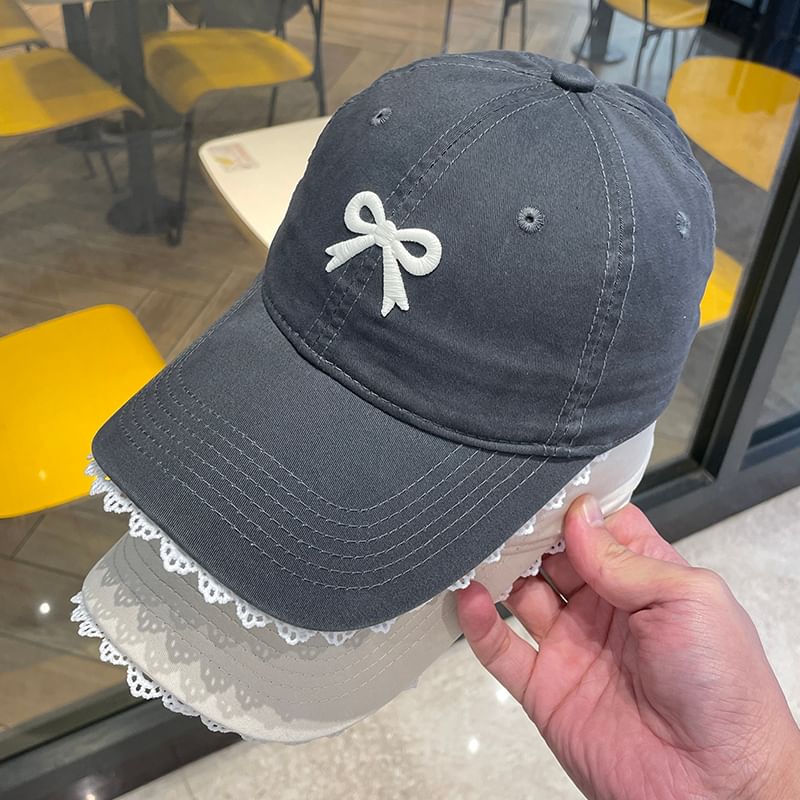 Baseball Lace Cap Embroidered Bow Trim