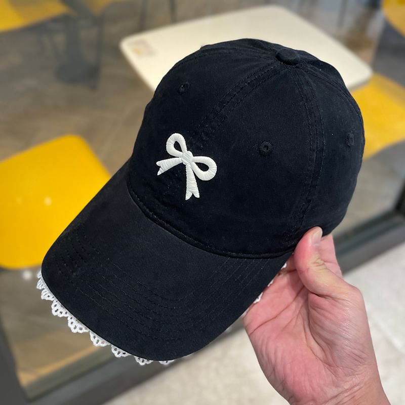 Baseball Lace Cap Embroidered Bow Trim