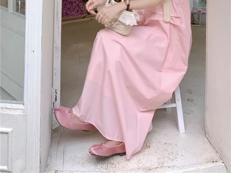 Spaghetti Plain Maxi Detail Flower Sundress Strap