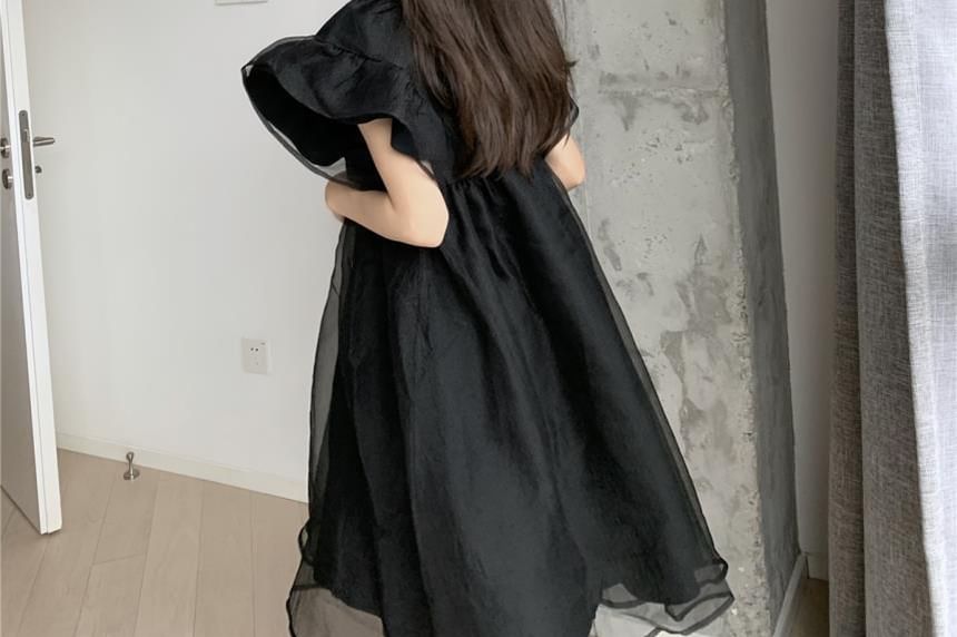 Dress Panel Plain Smock Short-Sleeve Mesh